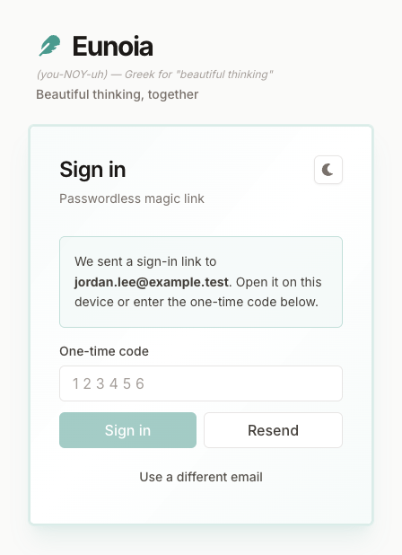Sign-in form asking for the 6-digit one-time code from the email